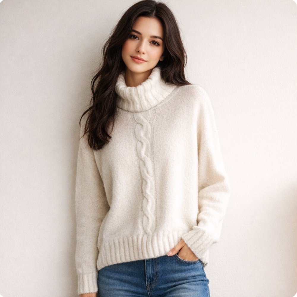 Lord & Taylor Petite White Cowl Neck Sweater - Picture 1 of 4